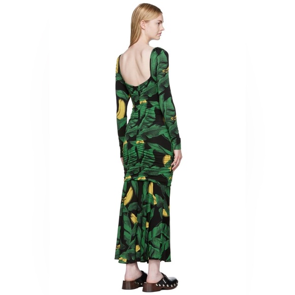 Ganni BNWT Green Black Banana Dress MIDI 36 - Picture 2 of 6